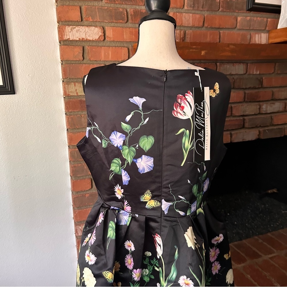 NWT Dalia MacPhee Cascading Floral Midi Dress in Black Sz L - Picture 8 of 9